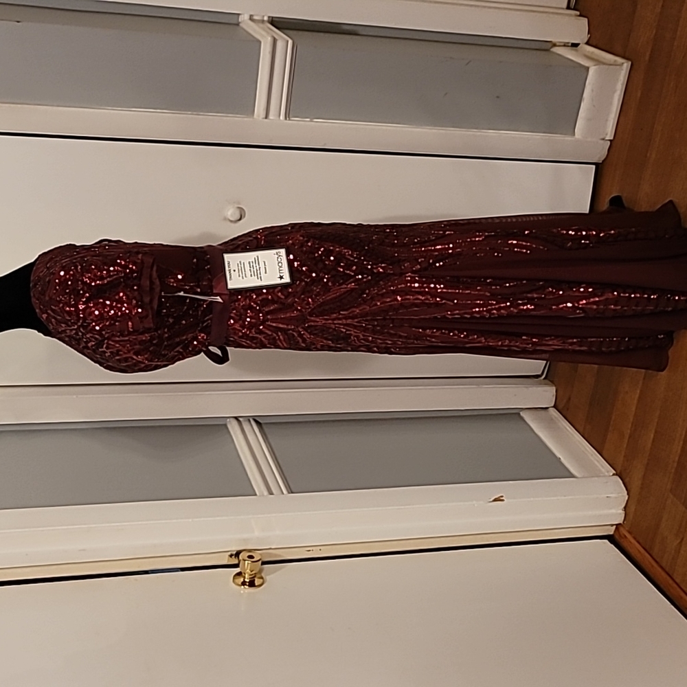 R & M Richards Burgundy Sequin Evening Gown - Picture 5 of 12